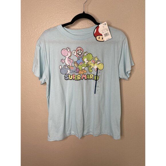 NWT Super Mario Bros Womens Blue T-shirt Large short sleeve graphic print cotton - Picture 2 of 5